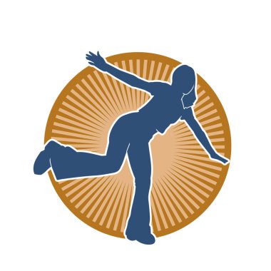 Hareketli bir kadın dansçının silueti. Dans eden zayıf bir kadının silueti..