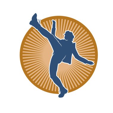 Hareketli bir kadın dansçının silueti. Dans eden zayıf bir kadının silueti..