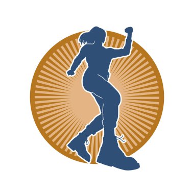 Hareketli bir kadın dansçının silueti. Dans eden zayıf bir kadının silueti..