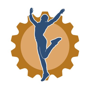 Hareketli bir kadın dansçının silueti. Dans eden zayıf bir kadının silueti..