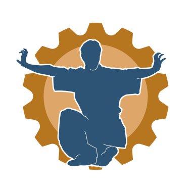 Doğu dövüş sanatı pozu veren bir adamın silueti. Dövüş sanatlarında bir erkeğin silueti..