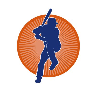 Hareketli bir erkek beyzbol oyuncusunun silueti. Vurucu olarak beyzbol oynayan bir adamın silueti..