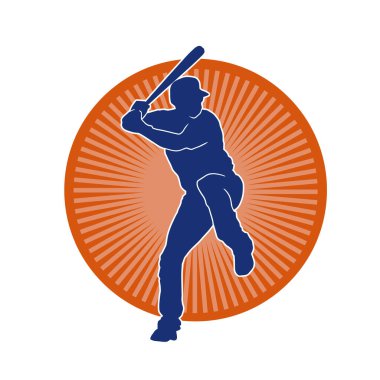 Hareketli bir erkek beyzbol oyuncusunun silueti. Vurucu olarak beyzbol oynayan bir adamın silueti..