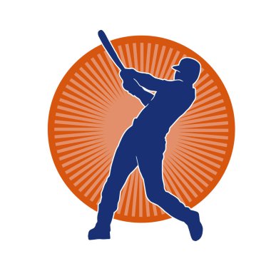 Hareketli bir erkek beyzbol oyuncusunun silueti. Vurucu olarak beyzbol oynayan bir adamın silueti..