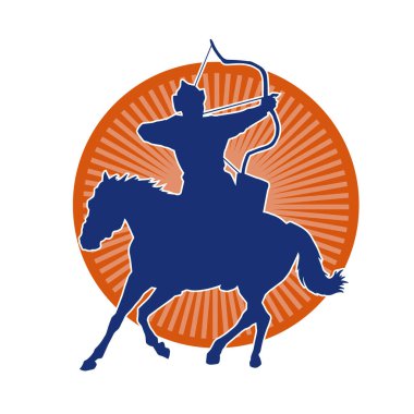 Eski bir süvari askerinin silueti okçuluk silahına nişan alıyor. Koşan atında bir okçunun silüeti..