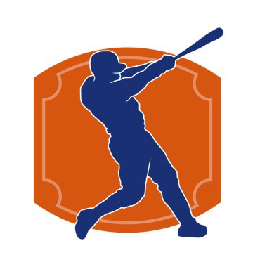 Hareketli bir erkek beyzbol oyuncusunun silueti. Vurucu olarak beyzbol oynayan bir adamın silueti..