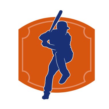 Hareketli bir erkek beyzbol oyuncusunun silueti. Vurucu olarak beyzbol oynayan bir adamın silueti..