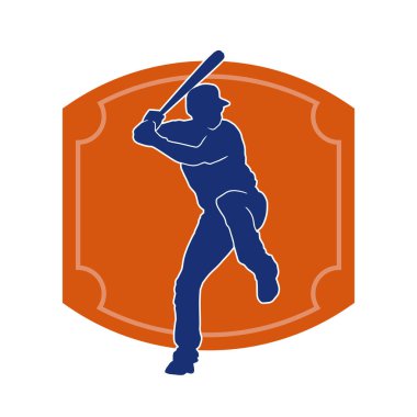Hareketli bir erkek beyzbol oyuncusunun silueti. Vurucu olarak beyzbol oynayan bir adamın silueti..