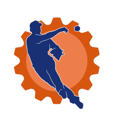 Beyzbol atıcısının silueti top atmaya hazır. Erkek beyzbol atıcısının silueti hareket halinde..