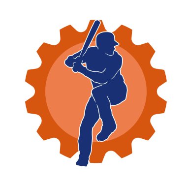 Hareketli bir erkek beyzbol oyuncusunun silueti. Vurucu olarak beyzbol oynayan bir adamın silueti..