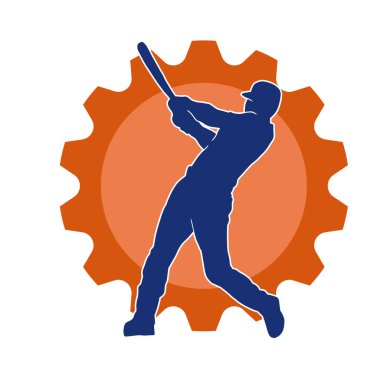 Hareketli bir erkek beyzbol oyuncusunun silueti. Vurucu olarak beyzbol oynayan bir adamın silueti..