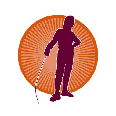 Bir eskrim sporcusunun silueti. Eskrim sporu yapan bir atletin silüeti..