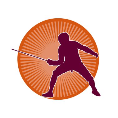 Bir eskrim sporcusunun silueti. Eskrim sporu yapan bir atletin silüeti..