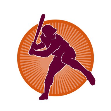 Hareketli bir erkek beyzbol oyuncusunun silueti. Vurucu olarak beyzbol oynayan bir adamın silueti..