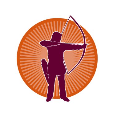 Hareketli erkek okçu savaşçısının silueti. Okçuluk silahı taşıyan bir adamın silueti..