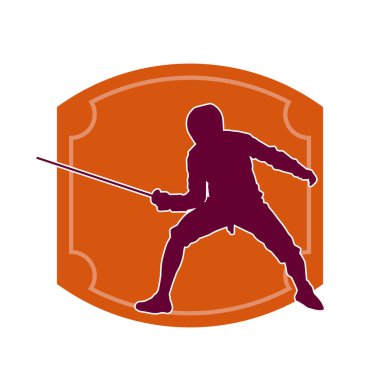 Bir eskrim sporcusunun silueti. Eskrim sporu yapan bir atletin silüeti..