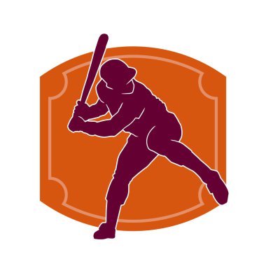 Hareketli bir erkek beyzbol oyuncusunun silueti. Vurucu olarak beyzbol oynayan bir adamın silueti..