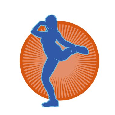 Hareketli bir kadın dansçının silueti. Dans eden zayıf bir kadının silueti..