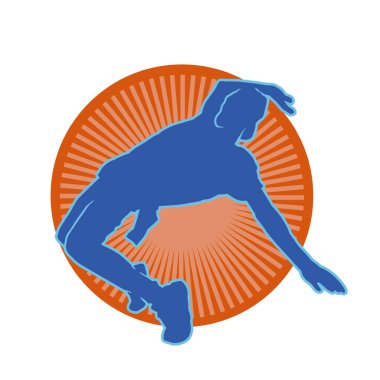 Hareket halindeki bir erkek dansçının silueti. Dans eden zayıf bir adamın silueti..