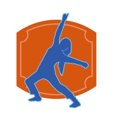 Hareketli bir kadın dansçının silueti. Dans eden zayıf bir kadının silueti..