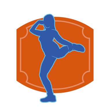 Hareketli bir kadın dansçının silueti. Dans eden zayıf bir kadının silueti..