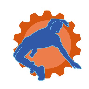 Hareket halindeki bir erkek dansçının silueti. Dans eden zayıf bir adamın silueti..