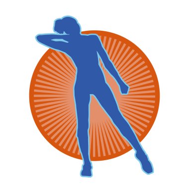 Zayıf, sportif bir kadının silüeti esneme hareketleri yapıyor. Fiziksel egzersiz yapan bir kadının silüeti.. 