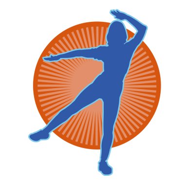 Zayıf, sportif bir kadının silüeti esneme hareketleri yapıyor. Fiziksel egzersiz yapan bir kadının silüeti.. 