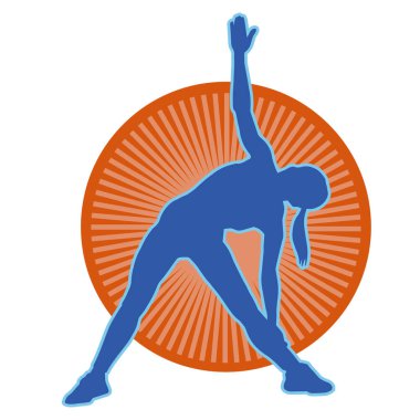 Zayıf, sportif bir kadının silüeti esneme hareketleri yapıyor. Fiziksel egzersiz yapan bir kadının silüeti.. 