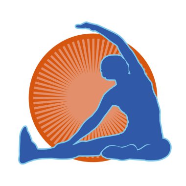 Zayıf, sportif bir kadının silüeti esneme hareketleri yapıyor. Fiziksel egzersiz yapan bir kadının silüeti.. 