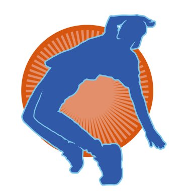 Hareket halindeki bir erkek dansçının silueti. Dans eden zayıf bir adamın silueti..