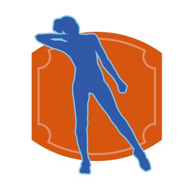 Zayıf, sportif bir kadının silüeti esneme hareketleri yapıyor. Fiziksel egzersiz yapan bir kadının silüeti.. 