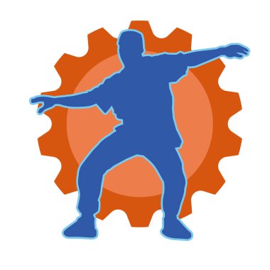 Hareket halindeki bir erkek dansçının silueti. Dans eden zayıf bir adamın silueti..