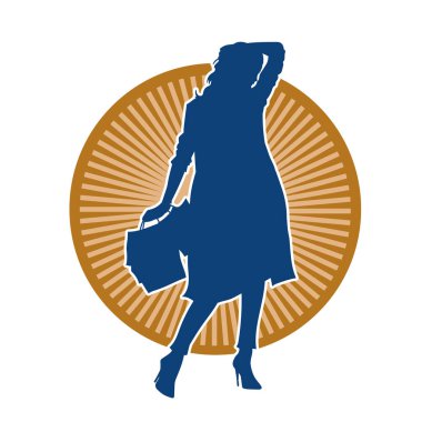 Dişi poziyonunda zayıf bir kadın modelinin silüeti. Çekici duruşu olan genç bir kadının silueti..