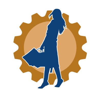 Dişi poziyonunda zayıf bir kadın modelinin silüeti. Çekici duruşu olan genç bir kadının silueti..