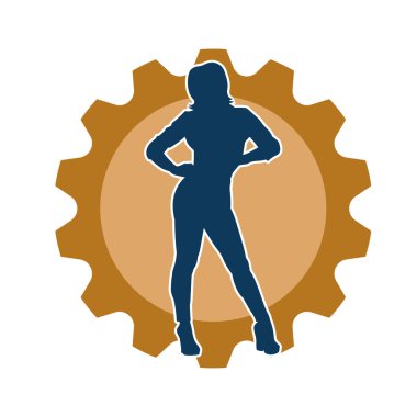 Dişi poziyonunda zayıf bir kadın modelinin silüeti. Çekici duruşu olan genç bir kadının silueti..