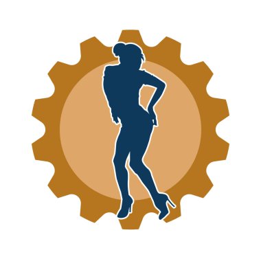 Dişi poziyonunda zayıf bir kadın modelinin silüeti. Çekici duruşu olan genç bir kadının silueti..