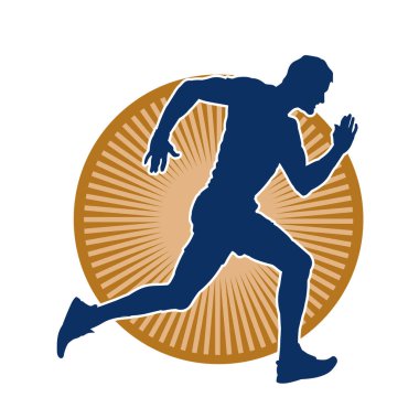 Koşu pozisyonundaki bir adamın silüeti. Siluet erkek koşusu pozu.