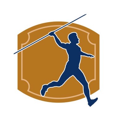 Mızrak atan bir erkek atletin silueti. Cirit silueti atlet hareketli poz veriyor