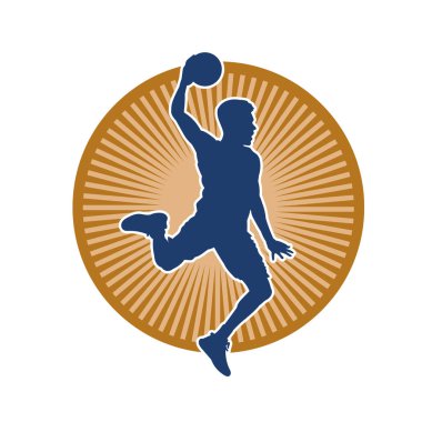 Hareketli bir erkek basketbolcunun silueti. Basketbol oynayan bir adamın silüeti..