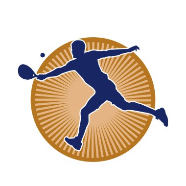 Hareketli bir erkek tenisçinin silueti. Raketle tenis oynayan bir adamın silueti..