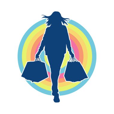 Sıska genç bir kadının silüeti alışveriş torbaları taşıyor.