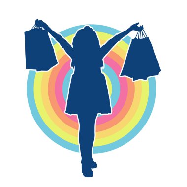 Sıska genç bir kadının silüeti alışveriş torbaları taşıyor.