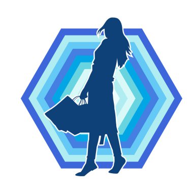 Sıska genç bir kadının silüeti alışveriş torbaları taşıyor.