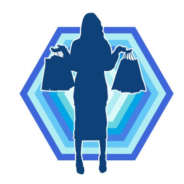 Sıska genç bir kadının silüeti alışveriş torbaları taşıyor.