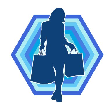 Sıska genç bir kadının silüeti alışveriş torbaları taşıyor.