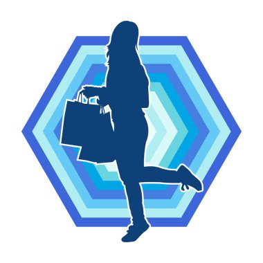 Sıska genç bir kadının silüeti alışveriş torbaları taşıyor.