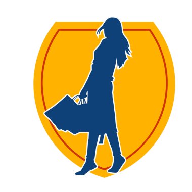 Sıska genç bir kadının silüeti alışveriş torbaları taşıyor.