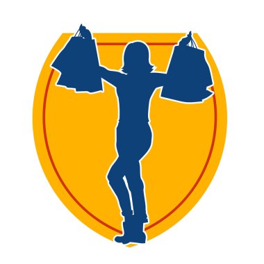 Sıska genç bir kadının silüeti alışveriş torbaları taşıyor.