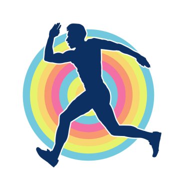 Koşu pozisyonundaki bir adamın silüeti. Siluet erkek koşusu pozu.